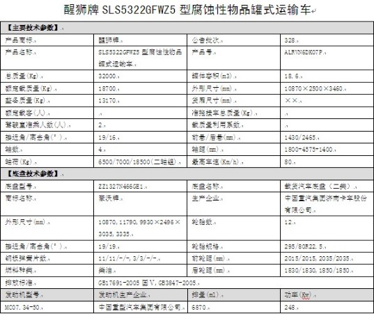 重汽豪沃SLS5322GFWZ5型腐蚀性物品罐式运输车整车技术参数 重汽豪沃SLS5322GFWZ5型腐蚀性物品罐式运输车整车技术参数